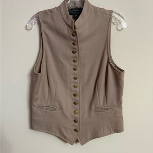 Vintage Ralph Lauren Country Vest Riding Beige Equestrian Gold Button Women’s 14